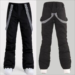 Women's GSOU SNOW Black Flare Snow Pants with Checkered Suspenders - Size: M